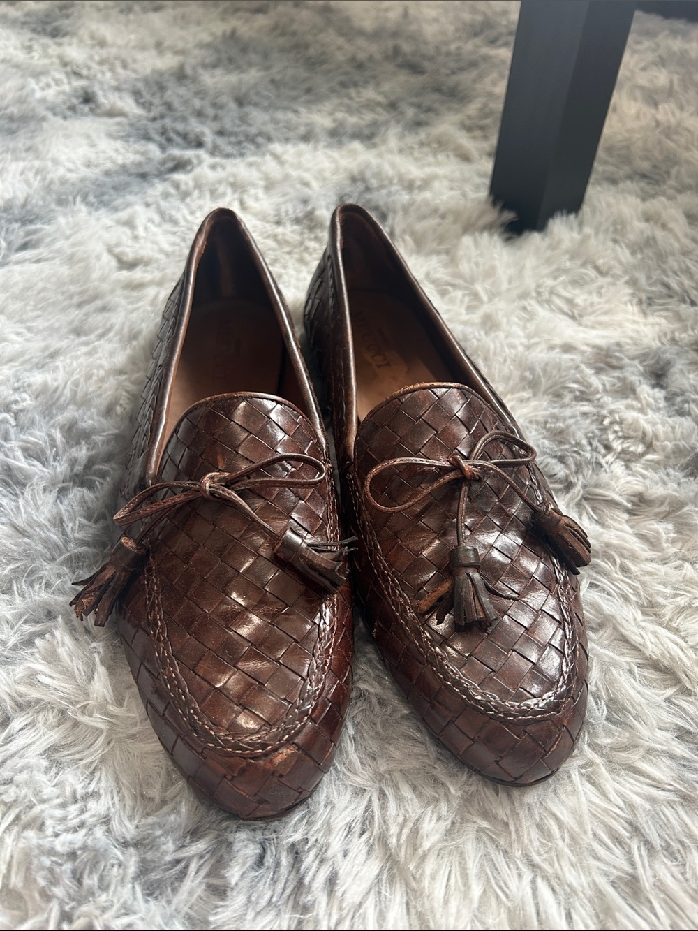 🇮🇹 Sesto Meucci Brown Woven Leather Tassel Loafers